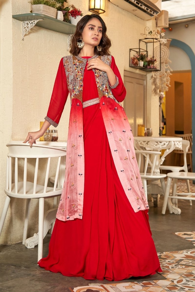 Red Georgette Heavy Emrboidery & Hand Work lehenga