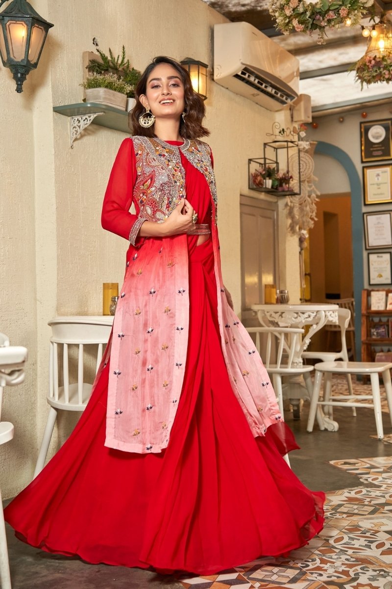 Red Georgette Heavy Emrboidery & Hand Work lehenga