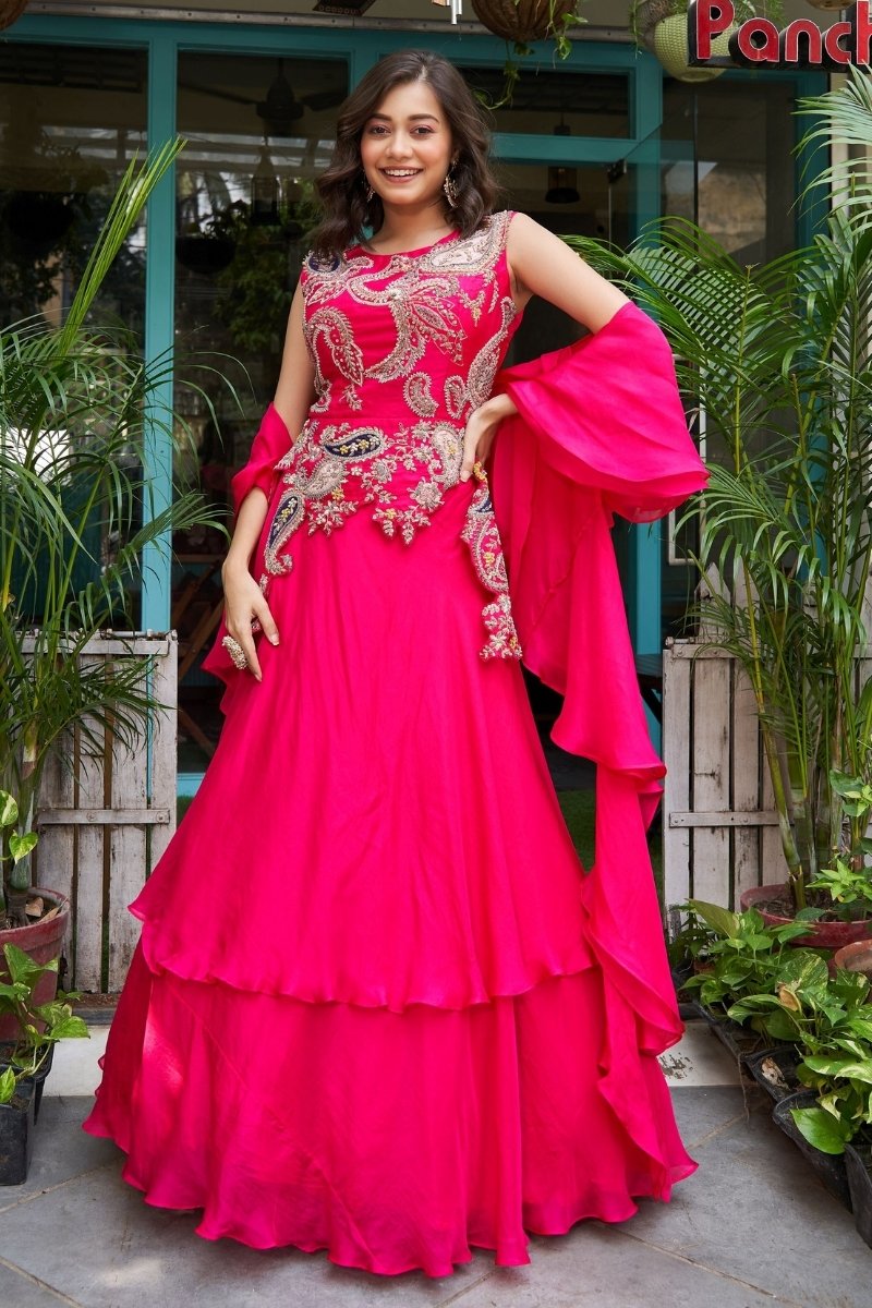 Pink Organza Heavy Embroidery & Hand Work Lehenga