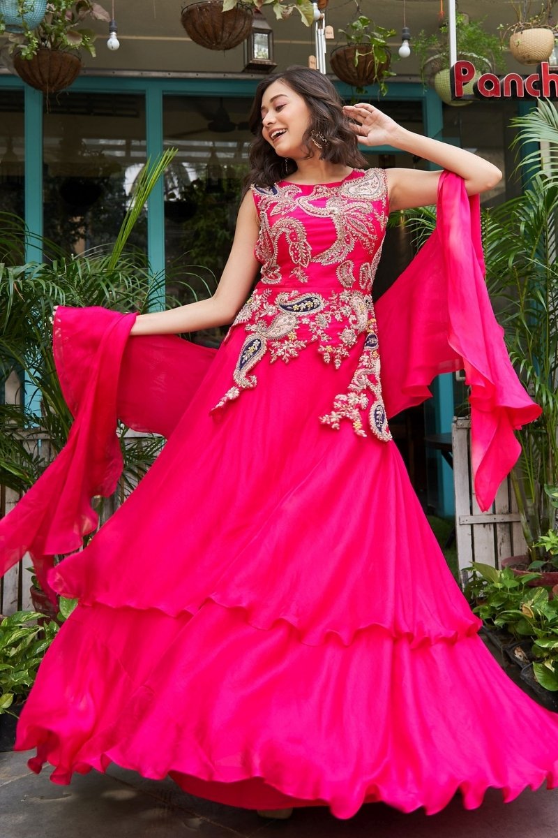 Pink Organza Heavy Embroidery & Hand Work Lehenga