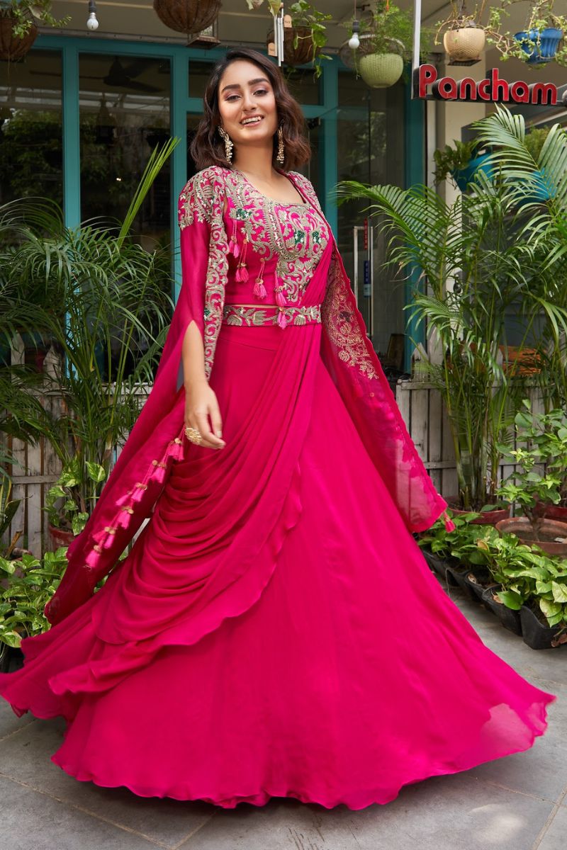 Pink Georgette Heavy Hand Work Lehenga