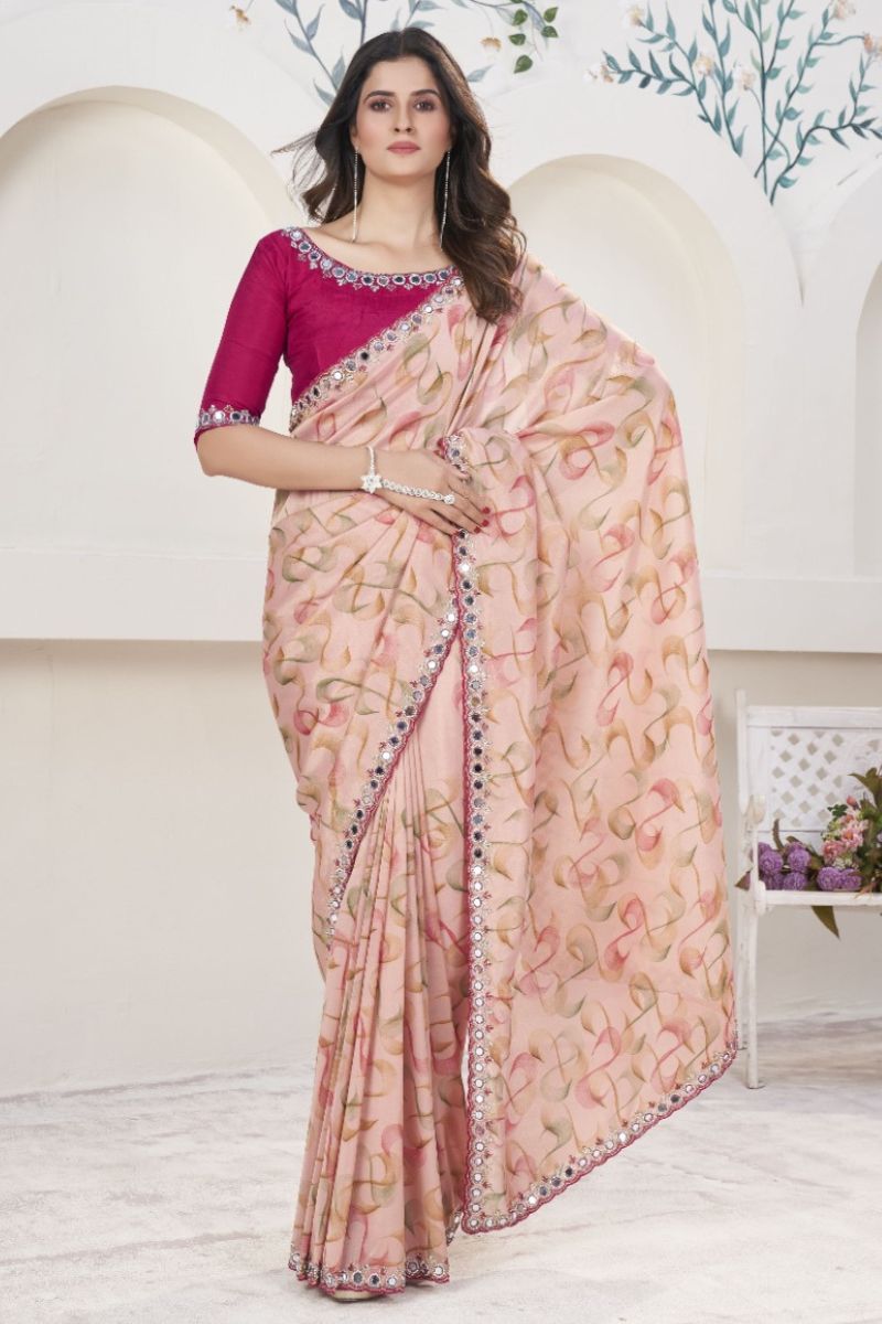 Pink & Peach Tissue Georgette Stone Work Partywear Saree