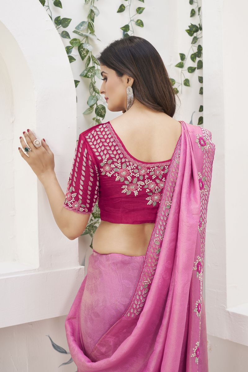 Pink Fancy Georgette Tissue Hand Work Partywear Saree