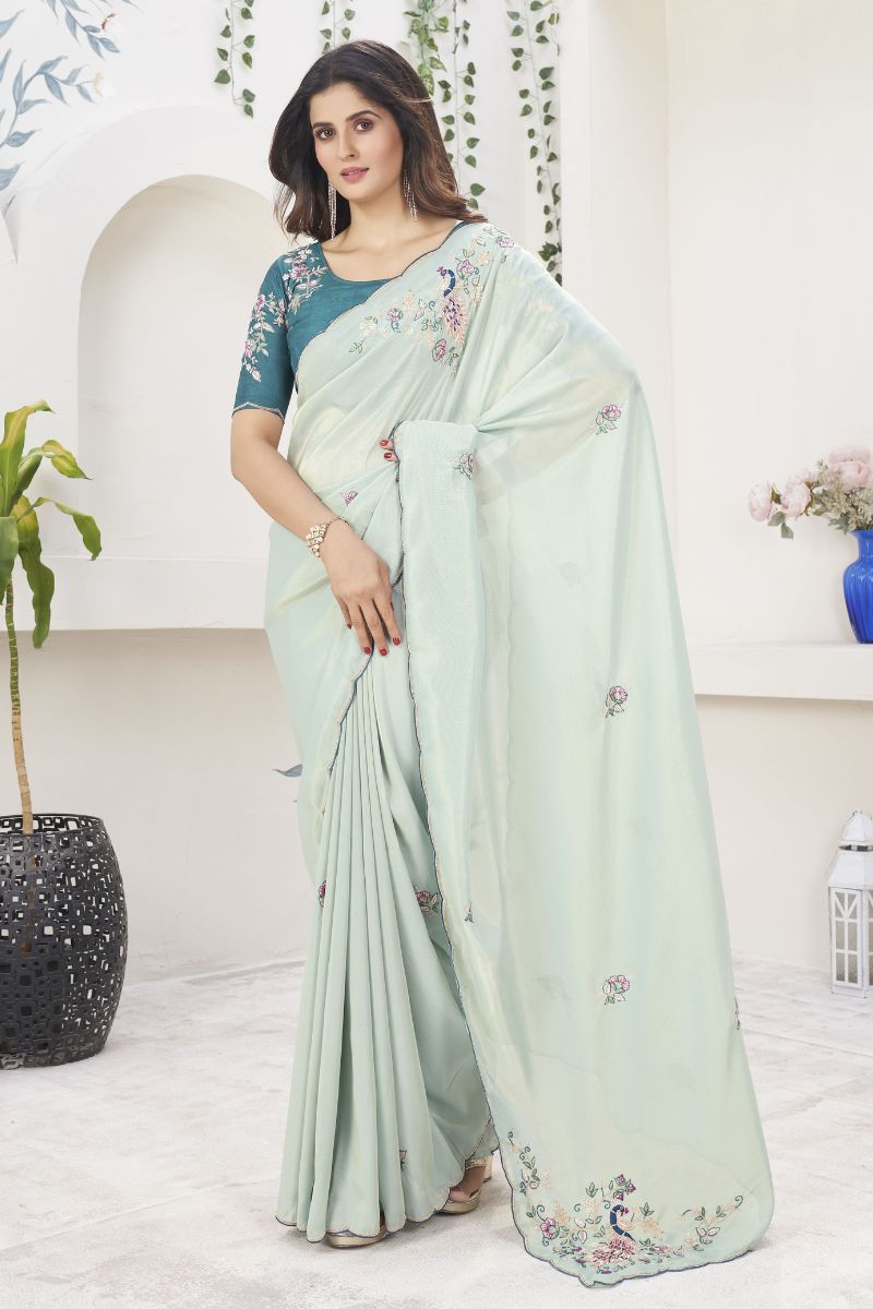 Fancy Georgette Tissue Zardosi And Resham Work Partywear Saree