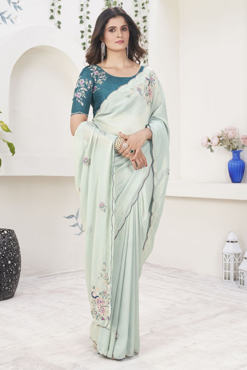 Fancy Georgette Tissue Zardosi And Resham Work Partywear Saree